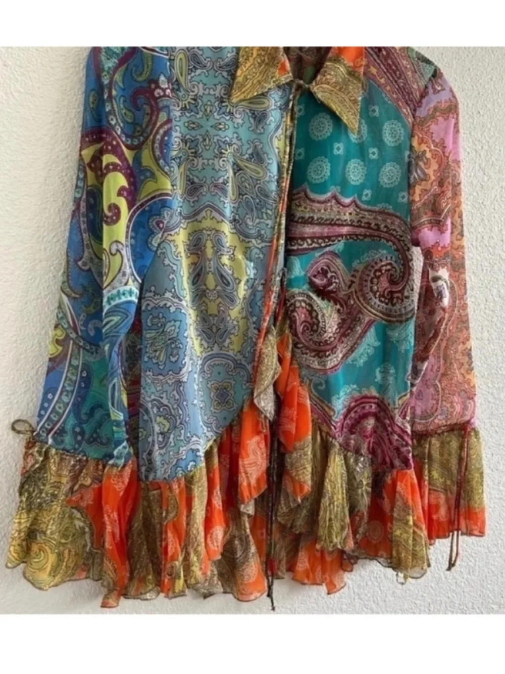 Zara Sheer Paisley Printed Ruffle Blouse